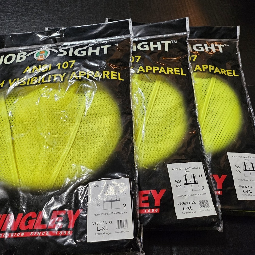 New Job Sight Safety Vest Tingley ANSI 107 High Visibility Size L/XL‎ Lot Of 3